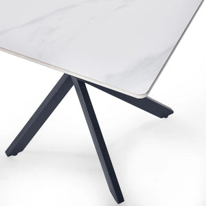Julian Bowen Bradley White Marble Effect Ceramic Lamp Table with Black Steel Spider Legs – Modern Round Side Table for Living Room, Bedroom & Lounge - Sleek Furniture