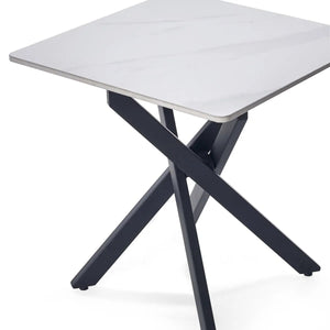 Julian Bowen Bradley White Marble Effect Ceramic Lamp Table with Black Steel Spider Legs – Modern Round Side Table for Living Room, Bedroom & Lounge - Sleek Furniture