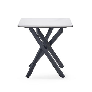 Julian Bowen Bradley White Marble Effect Ceramic Lamp Table with Black Steel Spider Legs – Modern Round Side Table for Living Room, Bedroom & Lounge - Sleek Furniture