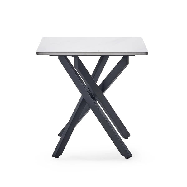 Julian Bowen Bradley White Marble Effect Ceramic Lamp Table with Black Steel Spider Legs – Modern Round Side Table for Living Room, Bedroom & Lounge - Sleek Furniture