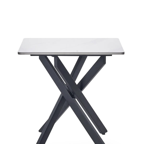 Julian Bowen Bradley White Marble Effect Ceramic Lamp Table with Black Steel Spider Legs – Modern Round Side Table for Living Room, Bedroom & Lounge - Sleek Furniture