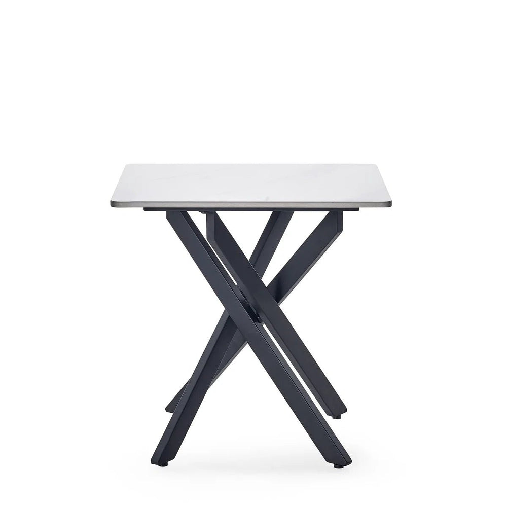 Julian Bowen Bradley White Marble Effect Ceramic Lamp Table with Black Steel Spider Legs – Modern Round Side Table for Living Room, Bedroom & Lounge - Sleek Furniture