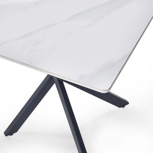 Julian Bowen Bradley White Marble Effect Ceramic Lamp Table with Black Steel Spider Legs – Modern Round Side Table for Living Room, Bedroom & Lounge - Sleek Furniture