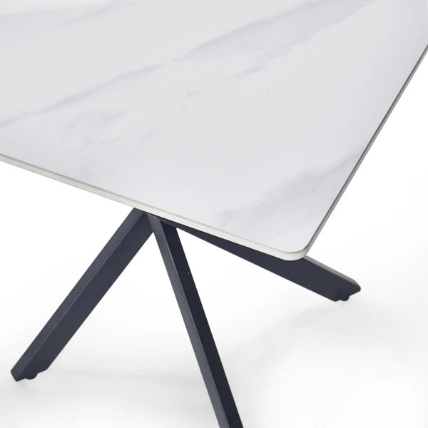 Julian Bowen Bradley White Marble Effect Ceramic Lamp Table with Black Steel Spider Legs – Modern Round Side Table for Living Room, Bedroom & Lounge - Sleek Furniture