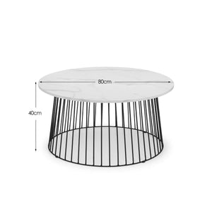 Julian Bowen Broadway Round Coffee Table with White Marble Effect Top & Black Metal Base – Modern Industrial Living Room Accent Table - Sleek Furniture