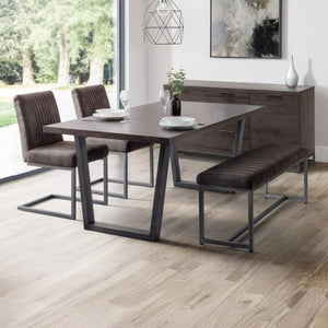 Julian Bowen Brooklyn 2 Seater Upholstered Dining Bench – Charcoal Grey Suede Effect Seat with Industrial Gunmetal Metal Frame for Dining Room, Kitchen & Hallway - Sleek Furniture