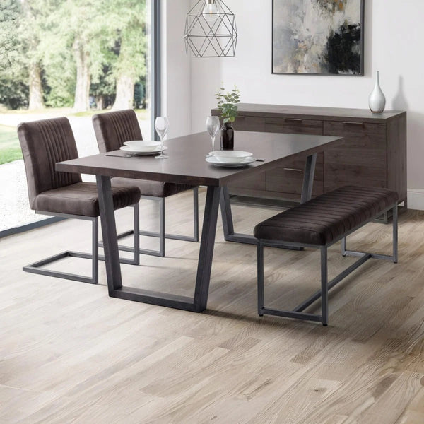 Julian Bowen Brooklyn 2 Seater Upholstered Dining Bench – Charcoal Grey Suede Effect Seat with Industrial Gunmetal Metal Frame for Dining Room, Kitchen & Hallway - Sleek Furniture
