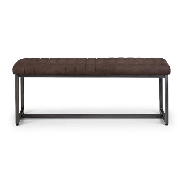 Julian Bowen Brooklyn 2 Seater Upholstered Dining Bench – Charcoal Grey Suede Effect Seat with Industrial Gunmetal Metal Frame for Dining Room, Kitchen & Hallway - Sleek Furniture