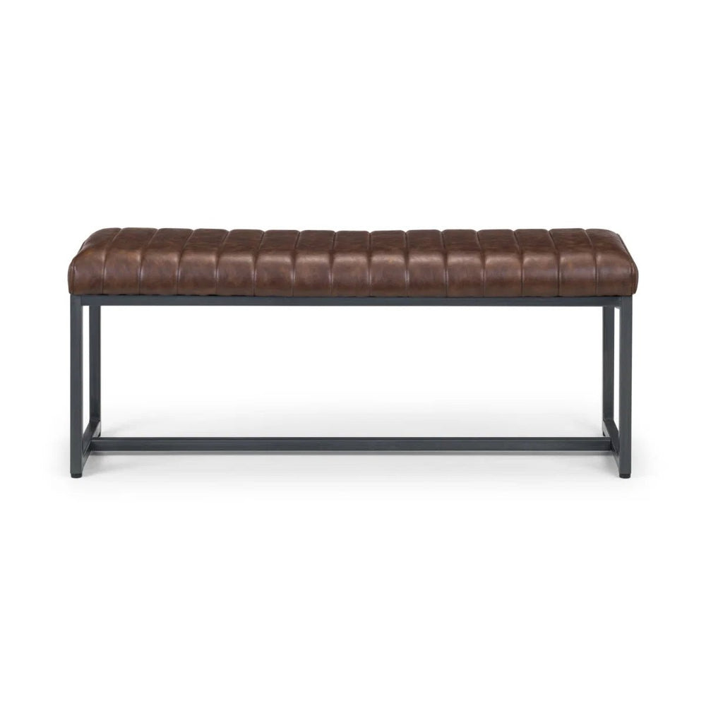 Julian Bowen Brooklyn Industrial Faux Leather 2 Seater Upholstered Dining Bench – Vintage Brown & Gunmetal Frame - Sleek Furniture