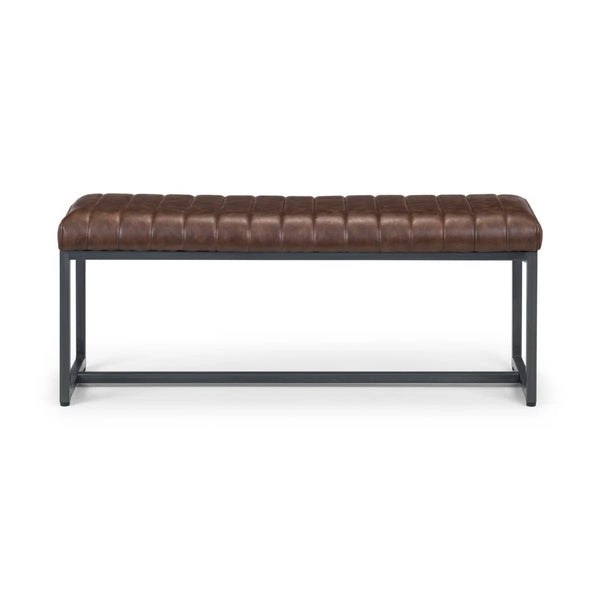 Julian Bowen Brooklyn Industrial Faux Leather 2 Seater Upholstered Dining Bench – Vintage Brown & Gunmetal Frame - Sleek Furniture