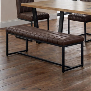 Julian Bowen Brooklyn Industrial Faux Leather 2 Seater Upholstered Dining Bench – Vintage Brown & Gunmetal Frame - Sleek Furniture