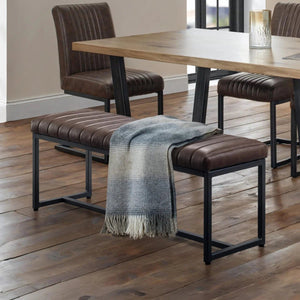 Julian Bowen Brooklyn Industrial Faux Leather 2 Seater Upholstered Dining Bench – Vintage Brown & Gunmetal Frame - Sleek Furniture