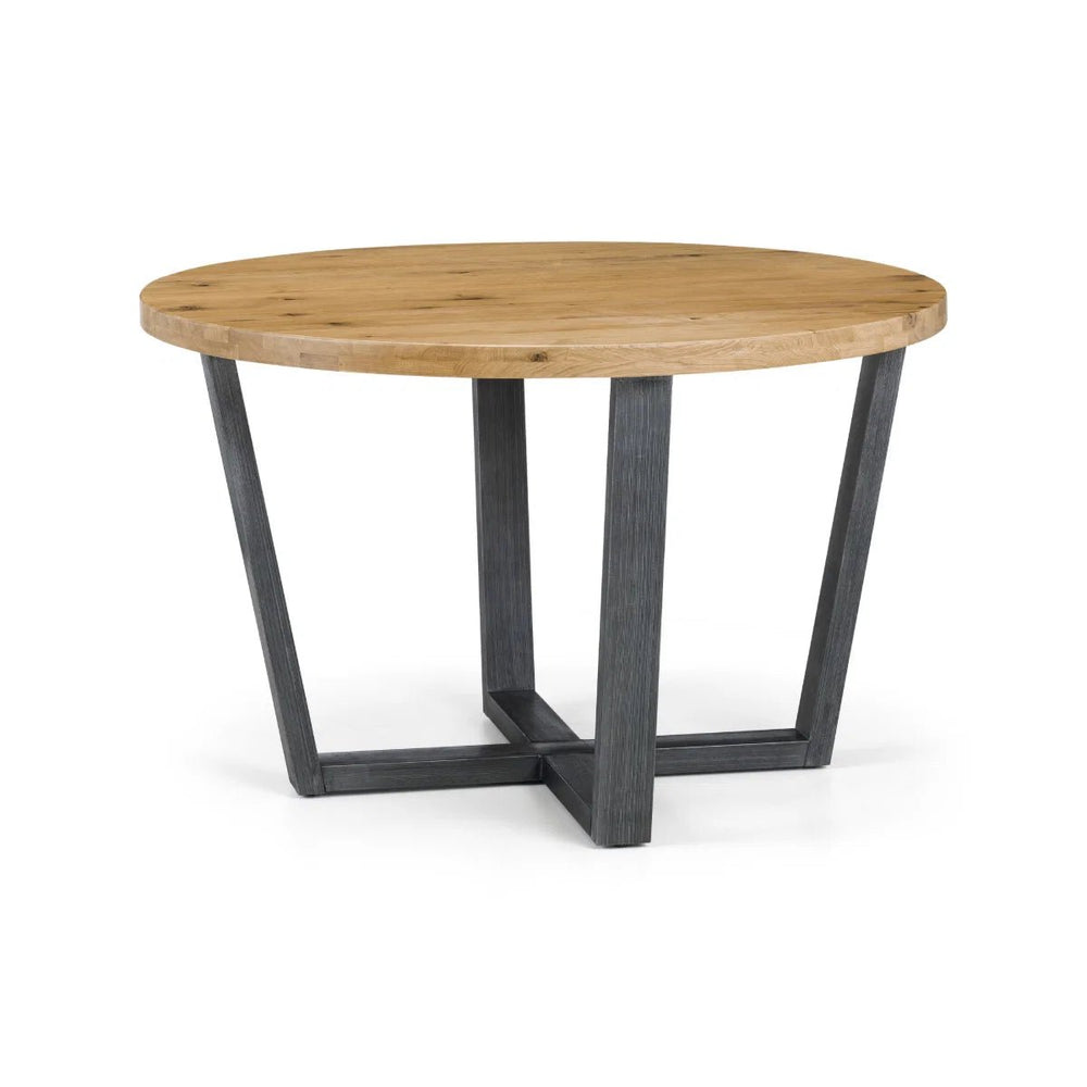 Julian Bowen Brooklyn Round Dining Table – Rustic Oak Finish with Industrial Black Metal Legs - Sleek Furniture