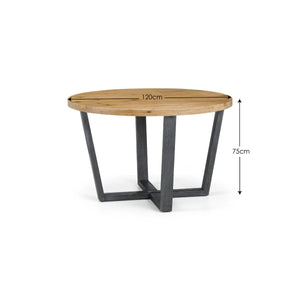 Julian Bowen Brooklyn Round Dining Table – Rustic Oak Finish with Industrial Black Metal Legs - Sleek Furniture