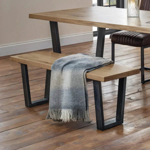 Julian Bowen Brooklyn Solid Oak 2 Seater Dining Bench with Industrial Metal Trapeze Legs – Rustic Wooden Kitchen & Dining Bench - Sleek Furniture