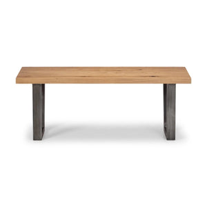 Julian Bowen Brooklyn Solid Oak 2 Seater Dining Bench with Industrial Metal Trapeze Legs – Rustic Wooden Kitchen & Dining Bench - Sleek Furniture