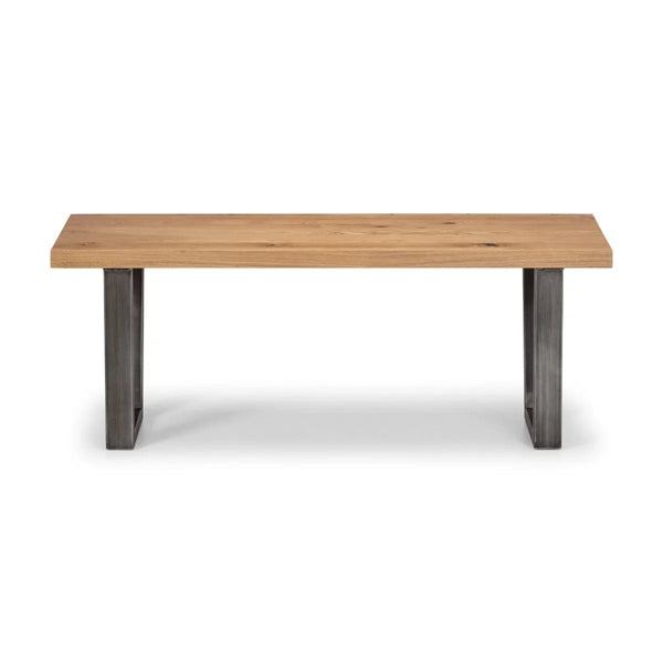 Julian Bowen Brooklyn Solid Oak 2 Seater Dining Bench with Industrial Metal Trapeze Legs – Rustic Wooden Kitchen & Dining Bench - Sleek Furniture