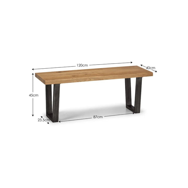 Julian Bowen Brooklyn Solid Oak 2 Seater Dining Bench with Industrial Metal Trapeze Legs – Rustic Wooden Kitchen & Dining Bench - Sleek Furniture