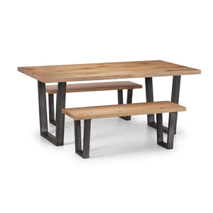 Julian Bowen Brooklyn Solid Oak 2 Seater Dining Bench with Industrial Metal Trapeze Legs – Rustic Wooden Kitchen & Dining Bench - Sleek Furniture