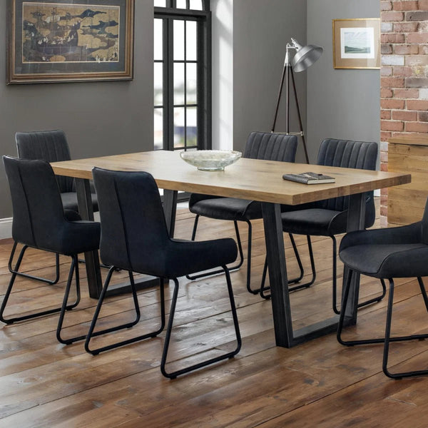 Julian Bowen Brooklyn Solid Oak Dining Table with Industrial Metal Trapeze Legs for 6 Seater Dining Room - Sleek Furniture