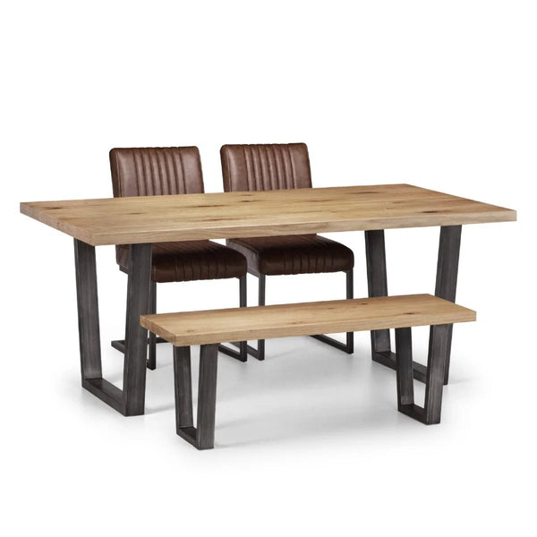 Julian Bowen Brooklyn Solid Oak Dining Table with Industrial Metal Trapeze Legs for 6 Seater Dining Room - Sleek Furniture