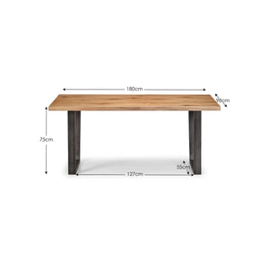 Julian Bowen Brooklyn Solid Oak Dining Table with Industrial Metal Trapeze Legs for 6 Seater Dining Room - Sleek Furniture