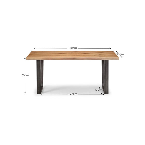 Julian Bowen Brooklyn Solid Oak Dining Table with Industrial Metal Trapeze Legs for 6 Seater Dining Room - Sleek Furniture