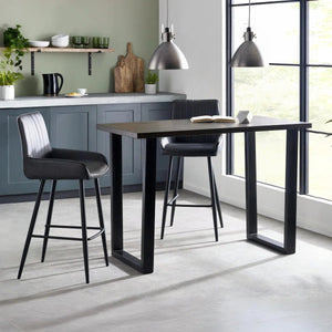 Julian Bowen Brooklyn Solid Oak Industrial Bar Table with Dark Oak Finish & Metal Trapeze Legs - Sleek Furniture
