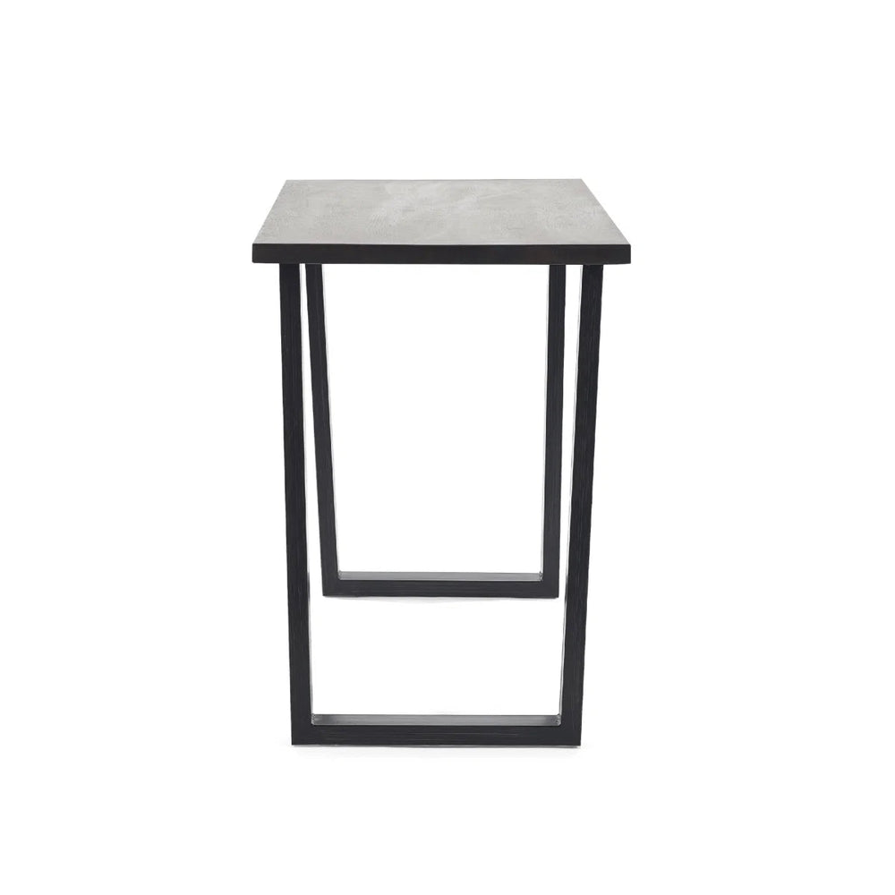 Julian Bowen Brooklyn Solid Oak Industrial Bar Table with Dark Oak Finish & Metal Trapeze Legs - Sleek Furniture