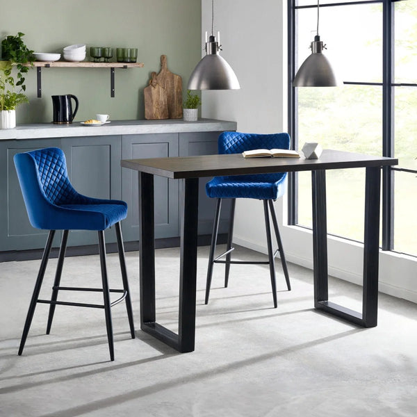 Julian Bowen Brooklyn Solid Oak Industrial Bar Table with Dark Oak Finish & Metal Trapeze Legs - Sleek Furniture