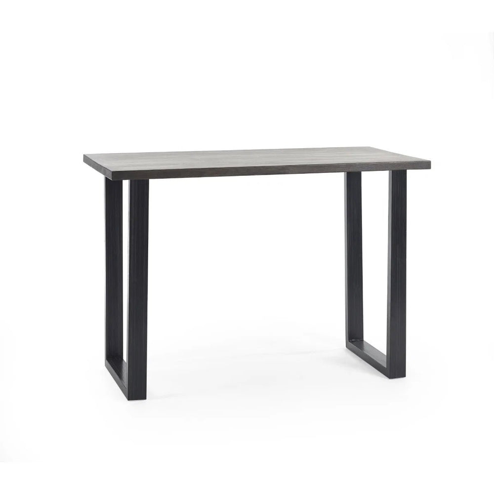 Julian Bowen Brooklyn Solid Oak Industrial Bar Table with Dark Oak Finish & Metal Trapeze Legs - Sleek Furniture