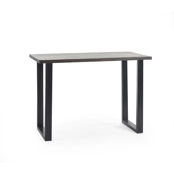 Julian Bowen Brooklyn Solid Oak Industrial Bar Table with Dark Oak Finish & Metal Trapeze Legs - Sleek Furniture