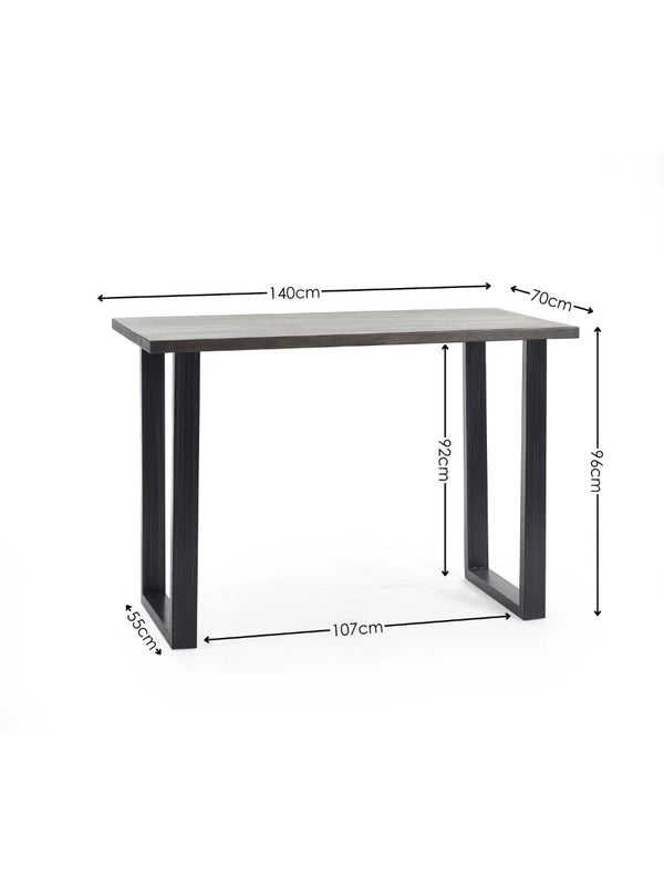 Julian Bowen Brooklyn Solid Oak Industrial Bar Table with Dark Oak Finish & Metal Trapeze Legs - Sleek Furniture