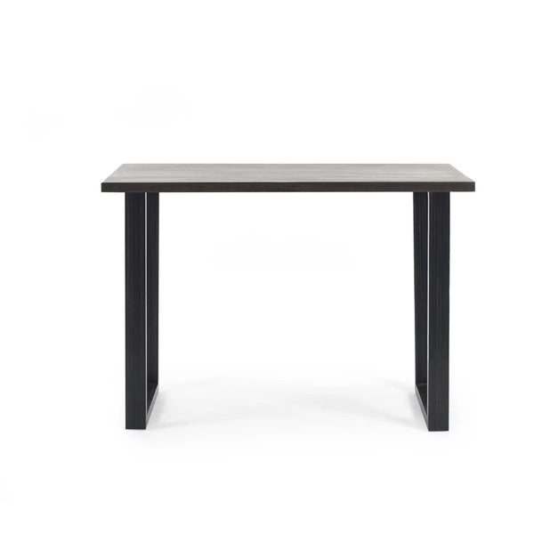 Julian Bowen Brooklyn Solid Oak Industrial Bar Table with Dark Oak Finish & Metal Trapeze Legs - Sleek Furniture