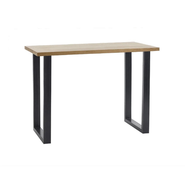 Julian Bowen Brooklyn Solid Oak Industrial Bar Table with Metal Trapeze Legs – Rustic Wooden Breakfast & Pub Table - Sleek Furniture