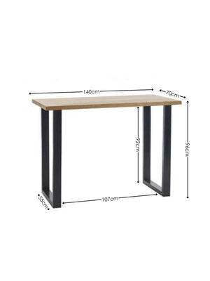Julian Bowen Brooklyn Solid Oak Industrial Bar Table with Metal Trapeze Legs – Rustic Wooden Breakfast & Pub Table - Sleek Furniture