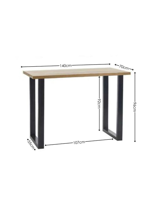 Julian Bowen Brooklyn Solid Oak Industrial Bar Table with Metal Trapeze Legs – Rustic Wooden Breakfast & Pub Table - Sleek Furniture