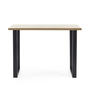 Julian Bowen Brooklyn Solid Oak Industrial Bar Table with Metal Trapeze Legs – Rustic Wooden Breakfast & Pub Table - Sleek Furniture