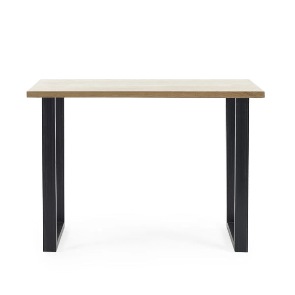 Julian Bowen Brooklyn Solid Oak Industrial Bar Table with Metal Trapeze Legs – Rustic Wooden Breakfast & Pub Table - Sleek Furniture