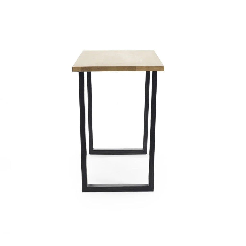 Julian Bowen Brooklyn Solid Oak Industrial Bar Table with Metal Trapeze Legs – Rustic Wooden Breakfast & Pub Table - Sleek Furniture