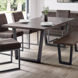 Julian Bowen Brooklyn Solid Oak Industrial Dining Table with Trapeze Metal Legs for 6 – Rustic Dark Oak Finish, 180cm - Sleek Furniture