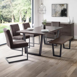 Julian Bowen Brooklyn Solid Oak Industrial Dining Table with Trapeze Metal Legs for 6 – Rustic Dark Oak Finish, 180cm - Sleek Furniture