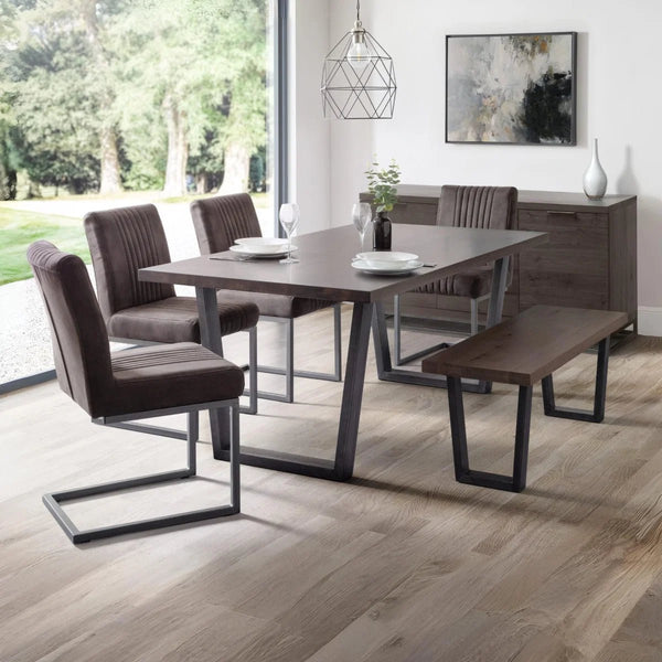 Julian Bowen Brooklyn Solid Oak Industrial Dining Table with Trapeze Metal Legs for 6 – Rustic Dark Oak Finish, 180cm - Sleek Furniture
