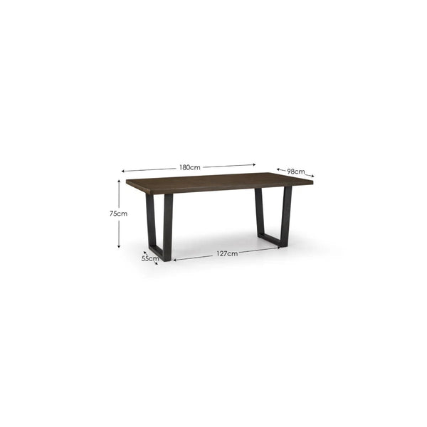 Julian Bowen Brooklyn Solid Oak Industrial Dining Table with Trapeze Metal Legs for 6 – Rustic Dark Oak Finish, 180cm - Sleek Furniture
