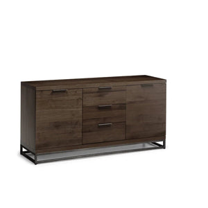 Julian Bowen Brooklyn Solid Oak Industrial Sideboard with 3 Drawers & 2 Door Storage – Dark Oak Finish - Sleek Furniture