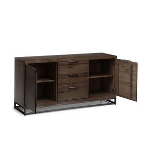 Julian Bowen Brooklyn Solid Oak Industrial Sideboard with 3 Drawers & 2 Door Storage – Dark Oak Finish - Sleek Furniture