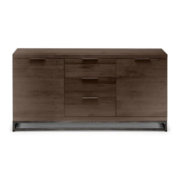 Julian Bowen Brooklyn Solid Oak Industrial Sideboard with 3 Drawers & 2 Door Storage – Dark Oak Finish - Sleek Furniture