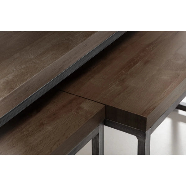 Julian Bowen Brooklyn Solid Oak Nesting Coffee Tables with Industrial Metal Legs – Rustic Dark Oak Space-Saving Living Room Table Set - Sleek Furniture