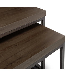 Julian Bowen Brooklyn Solid Oak Nesting Coffee Tables with Industrial Metal Legs – Rustic Dark Oak Space-Saving Living Room Table Set - Sleek Furniture
