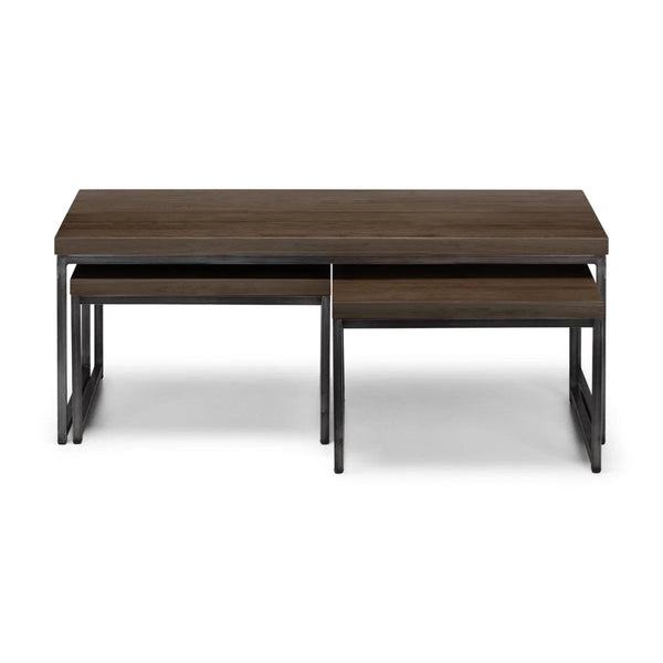 Julian Bowen Brooklyn Solid Oak Nesting Coffee Tables with Industrial Metal Legs – Rustic Dark Oak Space-Saving Living Room Table Set - Sleek Furniture
